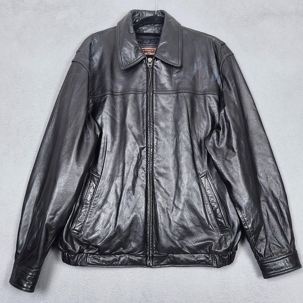 American Classics Colebrook Jacket Mens Large Black Leather Bomber Quilted Lined
